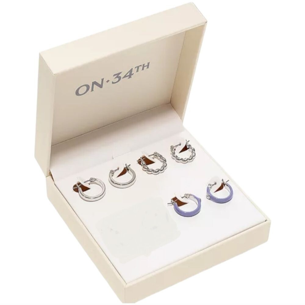 On 34th 3-Pc. Set Small Pavé & Color Mixed Style Hoop Earrings, 0.6"